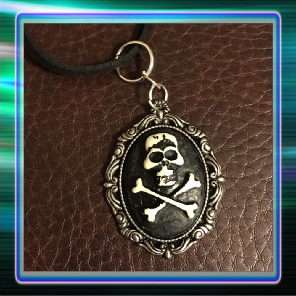 Skeleton Cameo Black Velvet Necklace